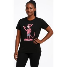 Kadın Bisiklet Yaka Kısa Kollu Baskılı T-Shirt - Siyah