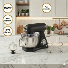 Karaca Tam Profesyonel  Siyah Döküm Stand Mikseri Sıçratma Önleyici Kapaklı 1800W 6 Kademeli Hız Ayarlı Mutfak Şefi ve Hamur Yoğurucu