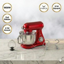 Karaca Döküm Stand Mikser 1800W Profesyonel Mutfak Şefi Kırmızı 6.2 Lt Büyük Hazneli Sıçratma Karşıtı Kapaklı Pasta Börek Çırpma Makinesi