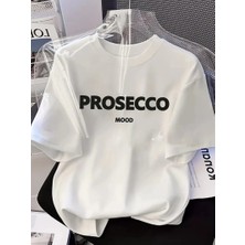 Tarz Yeri 20/1 Penye Compack Baskılı Oversize Kısa Kol Bisiklet Yaka T-Shirt - Beyaz