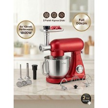 Karaca 2 Si 1 Arada Kıyma Çekme Aparatlı 1800 Watt Profesyonel Döküm Gövde Mutfak Şefi 6.2 Litre Geniş Çelik Hazneli Stand Mikser Kırmızı Hamur Yoğurma Makinesi