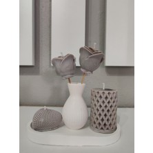 Home Mocha Zarafeti - (Sunumluklu Vazoda Tasarım Gül Mum & Silindir Mum & Kalp Mum Set)