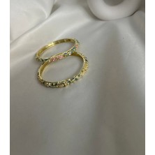 Huma Butik Takı Aksesuar 🌸 Mineli Gold Çelik Bilezik – Renkli Zarif Model
