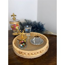 Süs Dükkanı Ahşap Boncuklu Tasarım Sunumluk Dekoratif Tepsi Modeli Çap 30CM