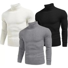 Pazarcan 3 Adet Unisex Kaşkorse Boğazlı Full Likralı Fitilli Body Kazak