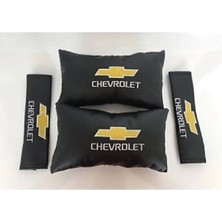 Stilix Garage Chevrolet Nakışlı Cruze Aveo Deri 1 Çift Boyun Yastık ve 1 Çift Kemer Pedi