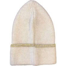 Kadın Dokuma Simli Triko Bere - Beyaz