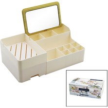 Aynalı Bambu - Çekmeceli Makyaj - Takı Organizer Sert Plastik 13 Bölmeli 28.5X17.5X9.5CM (5477