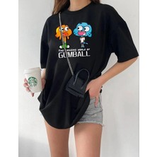 Tarz Yeri Kadın Bisiklet Yaka Baskılı Oversize T-Shirt - Siyah
