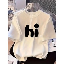 Tarz Yeri 20/1 Penye Compack Baskılı Oversize Bisiklet Yaka Kısa Kol Yazlık T-Shirt - Beyaz