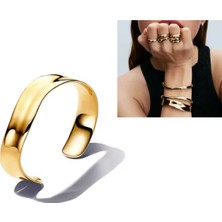 Normadia Organik Şekilli Geniş Açık Gümüş Renkli 925 Ayar Gold Bileklik