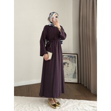 RFK Butik Kadın Belden Kuşaklı Tensel Elbise - Mürdüm