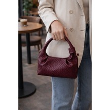 Densila Kadın Desenli Bordo Mini Zincirli El ve Omuz Çantası