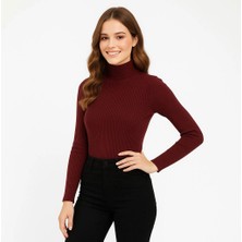 Kadın Tam Boğazlı Fitilli Likrali Koşkorse Badi - Bordo