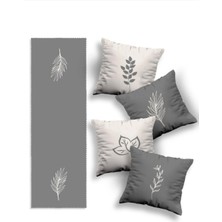 Mutlu Köşe Çift Tarafı Dijital Baskılı Özel Tasarım Dekoratif 4'lü Kırlent Kılıfı ve Runner Takımı