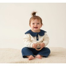 Bebeva Baby Kız Bebek %100 Pamuklu Kot Yaka Detaylı Uzun Kollu Sweatshirt ve Jean Pantolon Takımı