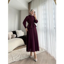 RFK Butik Kadın Melinda Begonya Kumaş Etekli Ikili Takım - Mürdüm