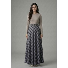 Şiir Manua Kadın Ekose Desen Volanlı Kloş Evaze Etek & Tesettür Etek - Siyah