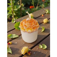 Home 'bloom Candles' Serisi 4- Dekoratif Turuncu Şakayık Çiçekli Blok Mum