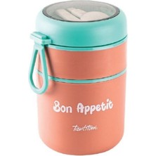 Özbience Pembe ve Yeşil Plastik, 2 Katlı Yuvarlak Yemek Kabı, 710 ml