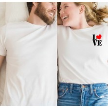 Etoile Studio Unisex %100 Pamuklu Oversize Grafik Baskılı Bisiklet Yaka Tişört Sevgili Kombini Love Minimal
