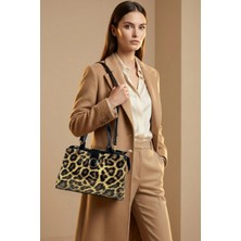 Kadın Leopar Desenli Rugan Omuz Çantası, 3 Fermuarlı, Parlak Baskılı, Ayarlanabilir Askılı