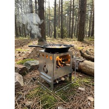 Özbience Portatif Katlanır Kamp Ocağı, Kül Tablalı, Çantalı, 15X15X20 cm