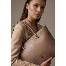 Kadın Vizon Tote Çanta, 3 Bölmeli, Ayarlanabilir Askılı, Orta Boy Omuz Çantası