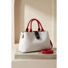 Kadın Beyaz Büyük Boy Omuz Çantası, 3 Fermuarlı Bölmeli, Geniş Hacimli Tote Çanta