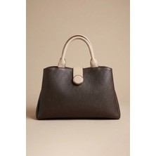 Kadın Kahverengi Büyük Boy Omuz Çantası, 3 Fermuarlı Bölmeli, Geniş Hacimli Tote Çanta