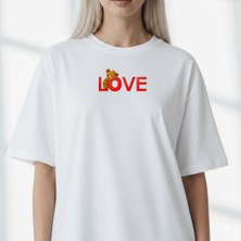 Etoile Studio Unisex %100 Pamuklu Oversize Grafik Baskılı Bisiklet Yaka Tişört Sevgili Kombini Loveayıcık