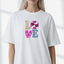 Etoile Studio Unisex %100 Pamuklu Oversize Grafik Baskılı Bisiklet Yaka Tişört Love Summer