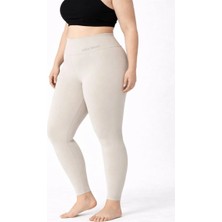 Kadın Yüksek Bel Toparlayıcı Likralı Dalgıç Spor Tayt Esnek Battal Büyük Beden - Taş