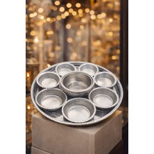 Şehzade Mutfak 9 Parça El Yapımı Dövme Desenli Kulpsuz 3 Büyük 4 Küçük Kahvaltı Tabağı Kapaklı Şekerlik ve Tepsisiyle Kahvaltı Seti