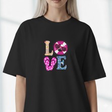 Etoile Studio Unisex %100 Pamuklu Oversize Grafik Baskılı Bisiklet Yaka Tişört Love Summer