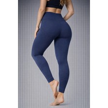 Nonofit Kadın Yüksek Bel Full Extra Toparlayıcı Likralı Ön Arka ve Bilek Desenli Tayt - Lacivert