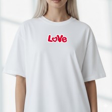 Etoile Studio Unisex %100 Pamuklu Oversize Grafik Baskılı Bisiklet Yaka Tişört Sevgili Kombini Love