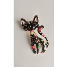 Mith Sb Takı Siyah Kedili Üç Boyutlu Broş-Yaka Iğnesi-Çanta Aksesuar