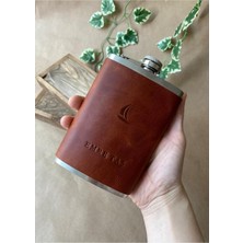 Özbience Deri Kaplı Çelik Viski Kanyak Matarası, 9oz 266ML, El Dikişi Hakiki Deri