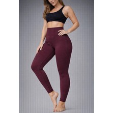 Nonofit Kadın Yüksek Bel Full Extra Toparlayıcı Likralı Ön Arka ve Bilek Desenli Tayt - Bordo