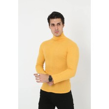 Erkek Kaşkorse Boğazlı Full Likralı Fitilli Body Kazak - Sarı