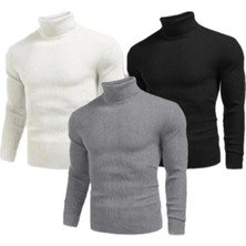 3 Adet Unisex Kaşkorse Boğazlı Full Likralı Fitilli Body Kazak