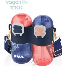 Özbience Çift Hazne 2X400ML Tritan Matara, Boyun Askılı, Pipetli, Rahat Kullanım