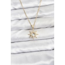 Pazarcan 316L Çelik Zincir Gold Renk Kutup Yıldızı Model Zirkon Taşlı Kadın Kolye - TJ-BKO10861
