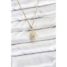 Pazarcan 316L Çelik Zincir Gold Renk Kutup Yıldızı Model Zirkon Taşlı Kadın Kolye - TJ-BKO10877