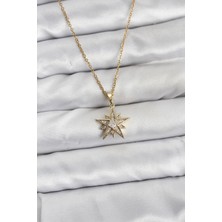 Pazarcan 316L Çelik Zincir Gold Renk Yıldız Model Zirkon Taşlı Kadın Kolye - TJ-BKO10844