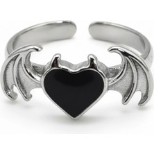 Gossip Team Gothic Punk Tarzı Yarasa Kanatlı Kalp Yüzük - Grunge ve Y2K Sokak Modası Takı