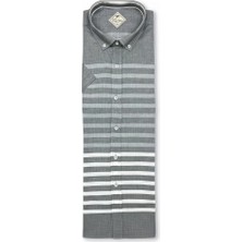 Eren Style Slim Fit Pamuklu Çizgili Pano Desen Kısa Kollu Gömlek (Slim Fit Kalıp)