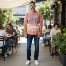 Eren Style Slim Fit Pamuklu Çizgili Pano Desen Kısa Kollu Gömlek (Slim Fit Kalıp)