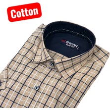 Eren Style Slim Fit  Ekose Pamuklu Kısa Kollu Cepsiz Gömlek (Slim Fit Kalıp)